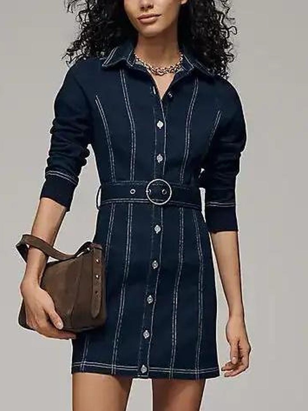 Anthropologie Navy Mini Shirt Dress with Contrast Stitching
